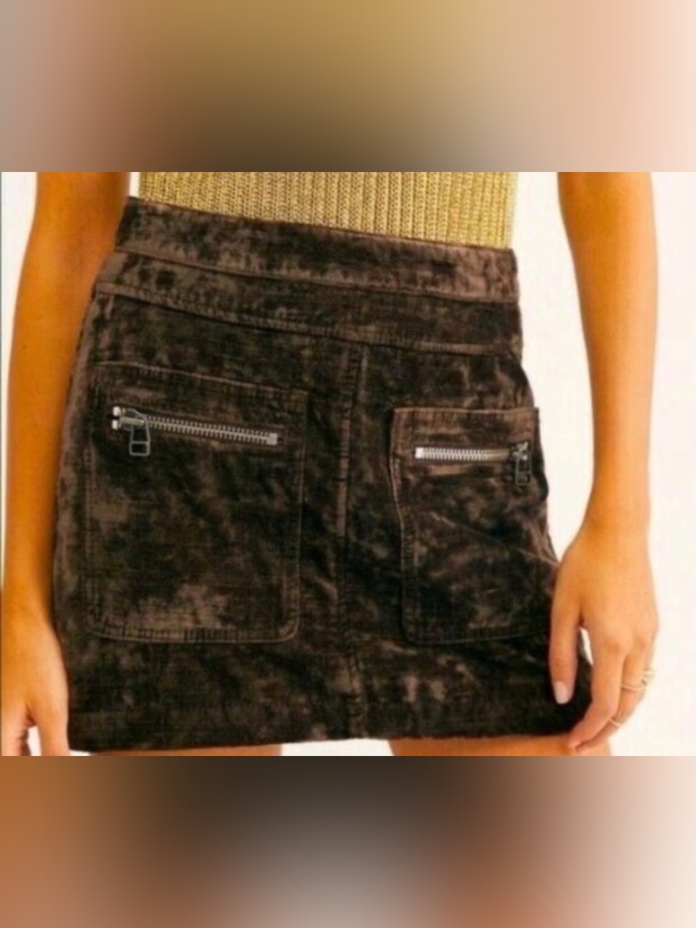 Free People Brown Velvet Mini Skirt with Zip Pockets